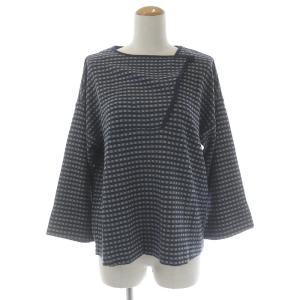 ニット セーター カットソー 長袖 プルオーバー チェック ウール カシミヤ混 40 L 紺 ネイビー グレー 6H2M8D