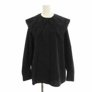 21SS エンブロイダリーカラー 2WAYブラウス シャツ 刺繍 フラットカラー F ブラック