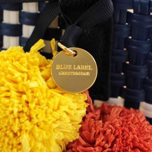 BLUE LABEL CRESTBRIDGE かごバッグ トートバッグ チェック チャーム付き 白 ホワイト 紺 ネイビー