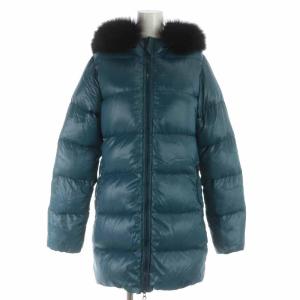 ダウンジャケット ハイネック ジップアップ フード ファー 38 S 青 ブルー