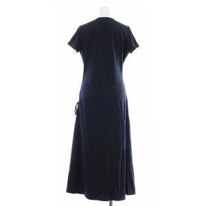 Theory フレアワンピース ロング 半袖 クルーネック リボン スリット S 紺 ネイビー