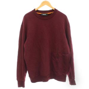 スウェット トレーナー 刺繍 ポケット 長袖 M バーガンディ エンジ