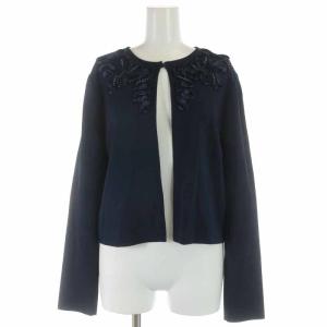 ニットカーディガン リボン パール 長袖 9 M 紺 ネイビー
