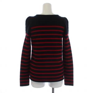 Drawer パフスリーブカシミヤボーダーニット セーター 長袖 2 M 黒 ブラック 赤 レッド 6513-106-0439