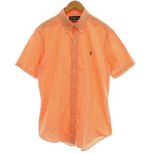 シャツ 半袖 ギンガムチェック ボタンダウン L オレンジ