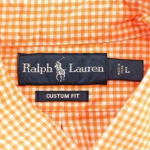RALPH LAUREN シャツ 半袖 ギンガムチェック ボタンダウン L オレンジ