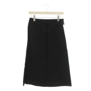 台形スカート ロング マキシ丈 リネン混 麻混 1 S 黒 ブラック