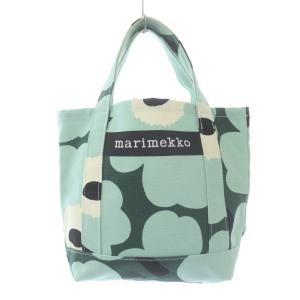 PIENI UNIKKO ピエニ ウニッコ トートバッグ ハンドバッグ ミニ 花柄 ロゴ キャンバス 緑 グリーン 白 ホワイト