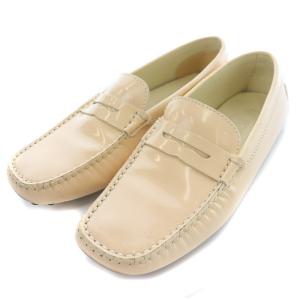 TOD'S ローファー スリッポン スクエアトゥ ロゴ エナメル 35 22cm ベージュ