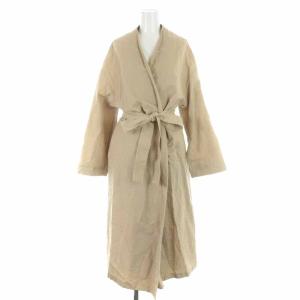 ガウンコート ノーカラーコート ロング コットン リネン混 リボン 38 M ベージュ