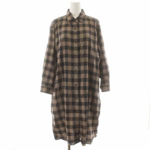 シャツワンピース 長袖 ロング ミモレ チェック 2 ブラウン