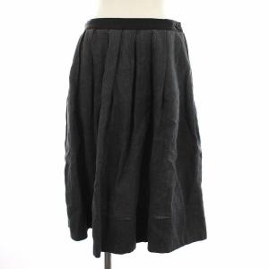 プリーツスカート フレア ひざ丈 麻 リネン 2 M グレー