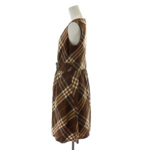 BURBERRY BLUE LABEL ワンピース ひざ丈 ノースリーブ チェック柄 Aライン 38 オレンジ ブラウン