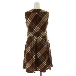 BURBERRY BLUE LABEL ワンピース ひざ丈 ノースリーブ チェック柄 Aライン 38 オレンジ ブラウン