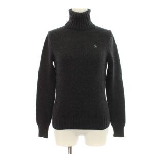 ニット セーター タートルネック 長袖 コットン100% ロゴ L チャコールグレー