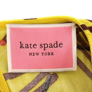 kate spade new york ワンピース ロング 半袖 マッチ棒柄 肩パット 2 M 黄色 マスタード