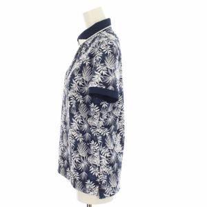 adidas 半袖ウーブンポロ ポロシャツ ボタニカルプリント L 紺 ネイビー 白 ホワイト GM0863