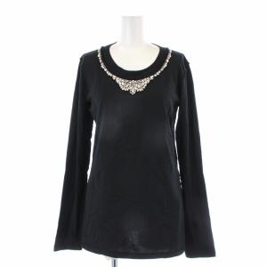 Tシャツ カットソー クルーネック 長袖 ビジュー 40 M 黒 ブラック