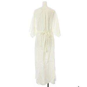 IENA maison 21SS リネンフリンジワンピース ロング 半袖 Vネック ギャザー リボン 麻 白 ホワイト