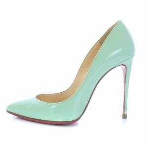 パンプス ヒール ポインテッドトゥ エナメル 38 25cm 緑 ミントグリーン