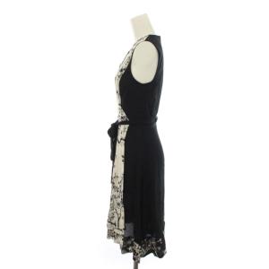 DIANE von FURSTENBERG ラップワンピース カシュクール ノースリーブ プリーツ シフォン 切替 花柄 0 ブラック ホワイト
