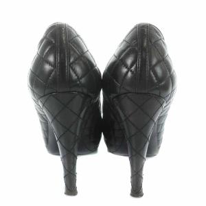 CHANEL パンプス レザー アーモンドトゥ 厚底 マトラッセ キルティング ココマーク 38.5C 黒