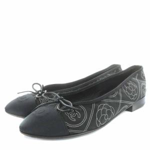 バレエシューズ フラットシューズ ラウンドトゥ ココマーク カメリア ステッチプリント 38C