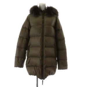 ダウンコート フード ファー ロング丈 アウター 44 L 茶 ブラウン