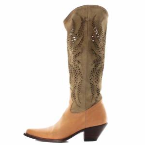 BUTTERO ウエスタンブーツ ロング スエード レザー 切替 パンチング 36 23cm ベージュ