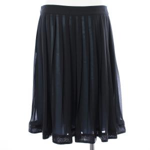 LANVIN プリーツスカート フレア ひざ丈 サイドジップ シースルー シアー スパンコール 42 L 黒 ブラック