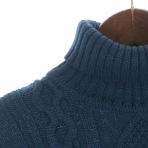 BARNEYS NEW YORK ニット セーター プルオーバー タートルネック ウール ケーブル編み 長袖 48 L 青 ブルー