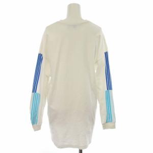 nagonstans 22SS CO天竺 ラインロングスリーブ カットソー 袖プリント柄 長袖 M ホワイト 水色