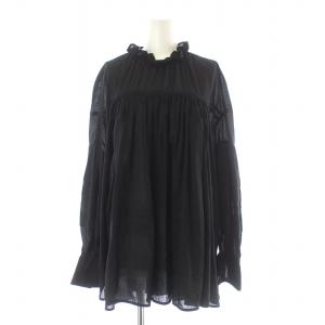 19SS ブラウス シャツ 長袖 ハイネック フリル フレア ギャザー 38 M 黒 ブラック