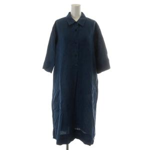 シャツワンピース ミモレ ロング 七分袖 2 ネイビー