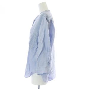 MARGARET HOWELL 20SS ブラウス シャツ 七分袖 キーネック 麻 リネン 3 L 水色 ライトブルー