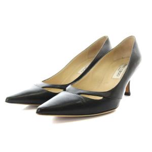 パンプス ヒール ポインテッドトゥ レザー 37 ブラック