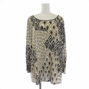 カットソー プルオーバー 長袖 総柄 イタリア製 46 ブラック ブラウン