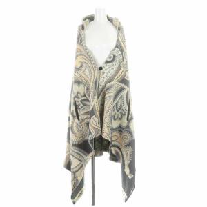 PARIS ポンチョ ロングジャケット ウール ペイズリー柄 総柄 フード UNICA ベージュ