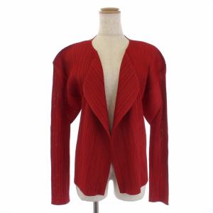 カーディガン 長袖 プリーツ ノーカラー 日本製 4 レッド