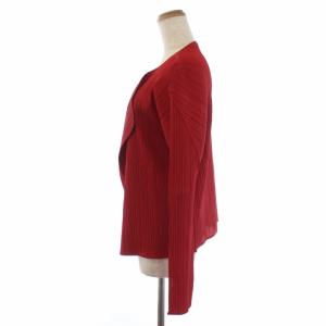 PLEATS PLEASE ISSEY MIYAKE カーディガン 長袖 プリーツ ノーカラー 日本製 4 レッド