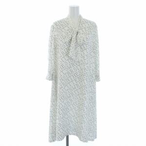 21SS スターレタードプリントワンピース ひざ丈 七分袖 ボウタイ 36 S 白 ホワイト