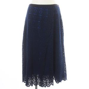 フレアカート ひざ丈 ラップ風 レース サイドジップ 38 M 紺 ネイビー