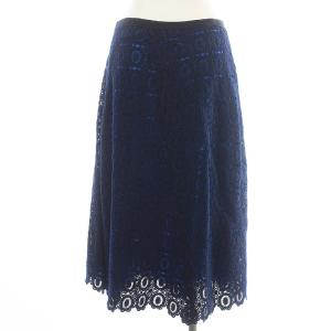 Drawer フレアカート ひざ丈 ラップ風 レース サイドジップ 38 M 紺 ネイビー
