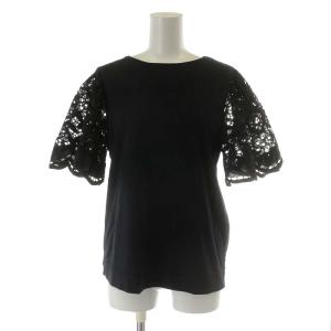 21年製 コットンレースクルーネックトップス カットソー 半袖 黒 6517-206-0642