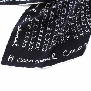 CHANEL ココマーク プリント シュシュ ヘアゴム シルク ブラック ホワイト AA8028