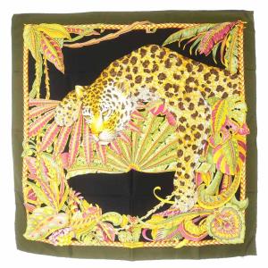 スカーフ シルク ヒョウ 総柄 カーキ イエロー