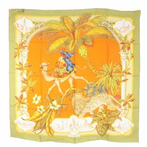 スカーフ シルク ラクダ 総柄 カーキ