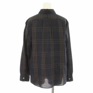 MARGARET HOWELL 19AW ブラウス シャツ ラウンドカラー チェック シルク混 長袖 2 ブラック カーキ