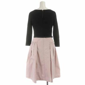 TO BE CHIC フレアワンピース ひざ丈 ニット 切替 リボン フリル バイカラー 七分袖 38 S 黒 ブラック ピンク