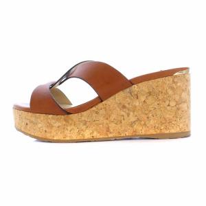 JIMMY CHOO ATIA ウェッジソール サンダル コルクヒール レザー 37 24cm 茶 ブラウン